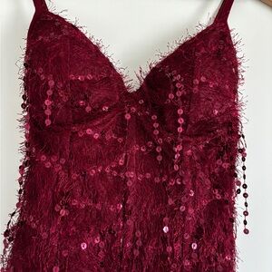 Jluxelabel Burgundy Sequin Fringe Top